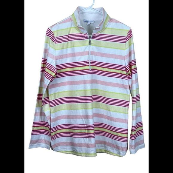 Talbots Hello Saturday Women Mock Zip Neck Pullover Size M Medium Striped‎ - Picture 1 of 3